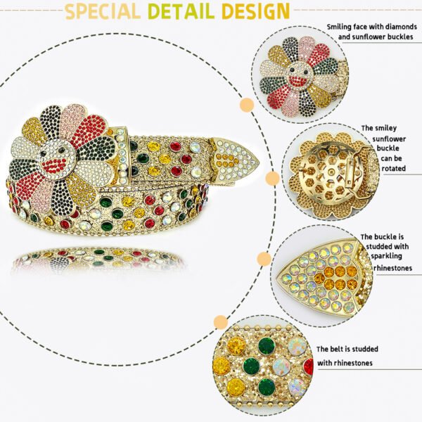 NEW STYLE Rhinestone Belt For Women With Rotating Sunflower Buckle - Image 3