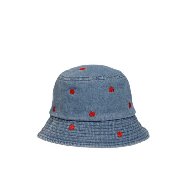 Hot Heart Embroidered Washed Denim Bucket Hat