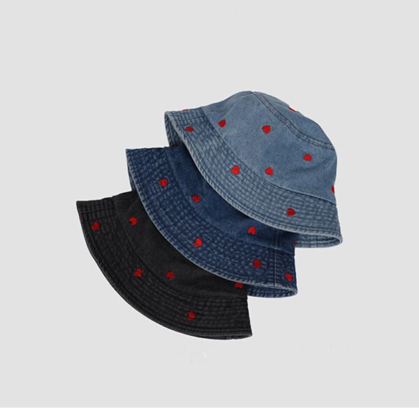 Hot Heart Embroidered Washed Denim Bucket Hat - Image 2