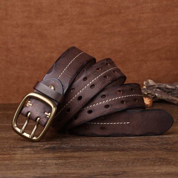 Handmade Men's designer Belts With Vintage Brass Buckle - Image 2