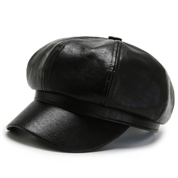 Women's Leather Beret Hat With Brim