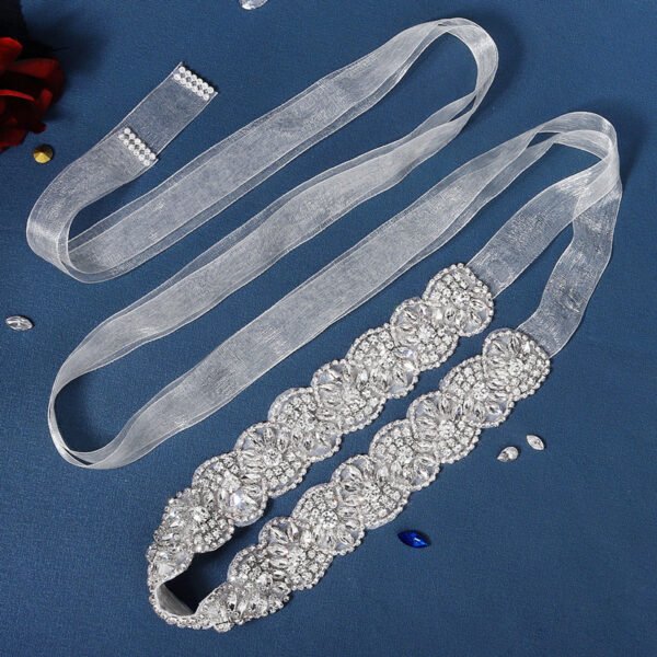 Handmade Rhinestone Wedding Dress Belt White Organza Ribbon - Image 2