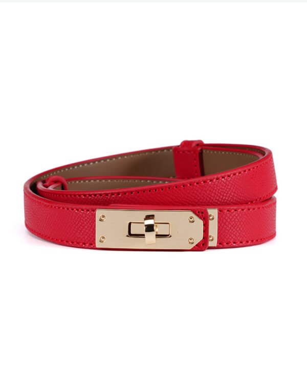 Women's Leather Skinny Belt With Turn-lock Buckle - Image 2