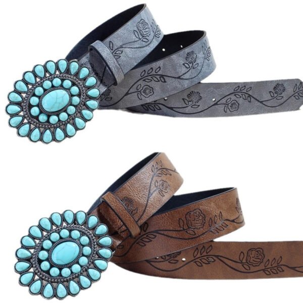 Women's Vintage Western Belt With Turquoise Buckle