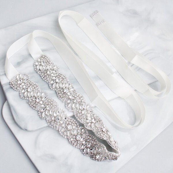Handmade Rhinestone Wedding Dress Belt White Organza Ribbon - Image 3