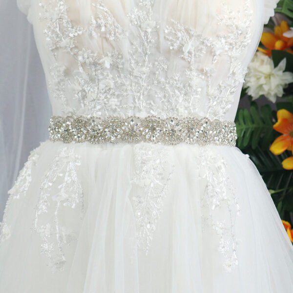 Handmade Rhinestone Wedding Dress Belt White Organza Ribbon