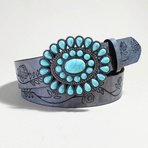 Women's Vintage Western Belt With Turquoise Buckle - Image 3