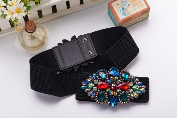 Fashion Women Elastic Cinch Belt With Rhinestone Buckle - Image 2