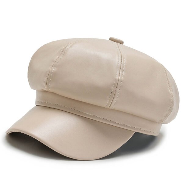 Women's Leather Beret Hat With Brim - Image 3