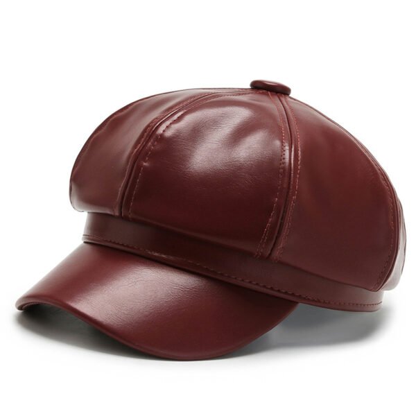 Women's Leather Beret Hat With Brim - Image 4