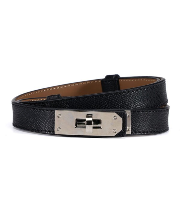 Women's Leather Skinny Belt With Turn-lock Buckle - Image 4
