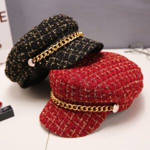 Manufacturer Wholesale Tweed British Style Beret Hat with Brim